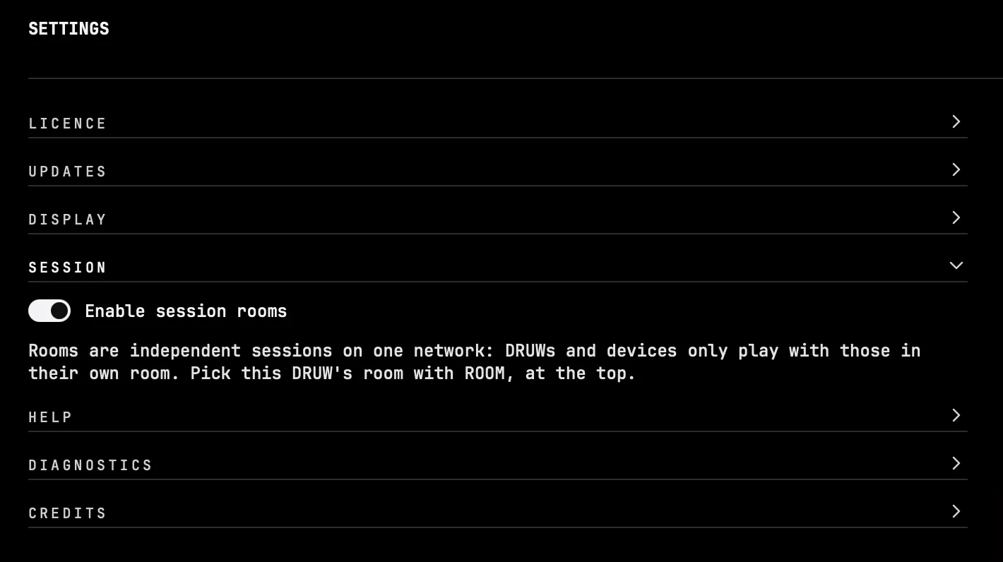 Enable session rooms in Settings